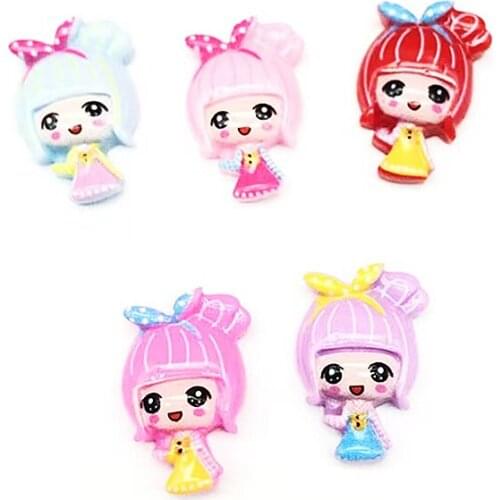 6pcs Little Girl Figure Charms Flat Back Glue Set Cartoon Dressed Lady Doll Charm Jewelry Decoration Croc Handmade Findings