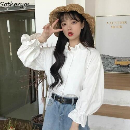 Blouses Women Butterfly Sleeve Cute Students All-match Korean Style Solid Fashion Chic Streetwear Casual Comfortable Soft Slim
