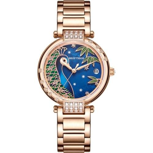 2020 Reef Tiger/RT Luxury Brand Automatic Day Date Watch Rose Gold Waterproof Relogio Feminino RGA1587