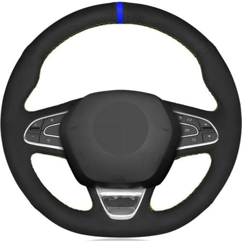 Car Steering Wheel Cover DIY Black Genuine Leather Suede For Renault Kadjar Koleos Megane Talisman Scenic Espace 2015-2018