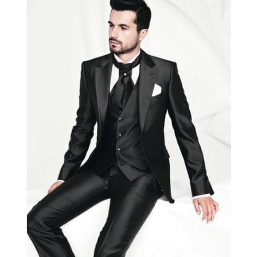 Custom Made One Button Black Groom Tuxedos Notch Lapel Best Man Groomsman Men Wedding Suits Bridegroom (Jacket+Pants+Vest+Tie