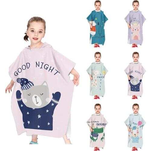 Kitten Child Beach Changing Poncho Cartoon Girls Seaside Sunscreen Beach Robe Microfiber Quick Dry Hooded Towel Animals Printed
