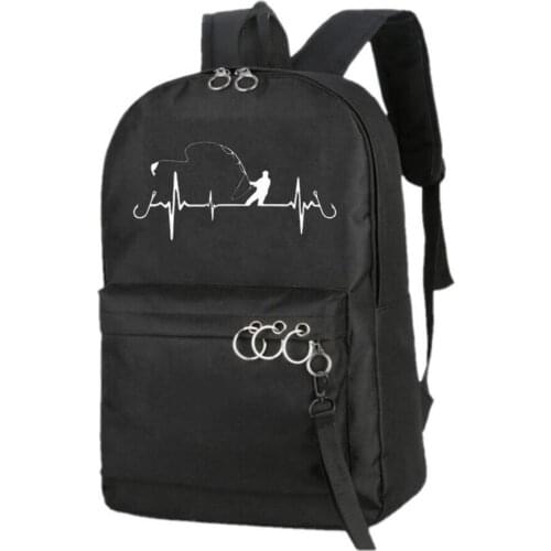Men Fishing Heartbeat Novelty Funny backpack women men School Bag laptop Rucksack Girl Boy Knapsack Unisex Travel bags Book Bag