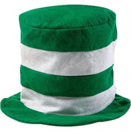 Irish Festival Party Green And White Stripes St. Patricks Day Cap Unisex Adult Dress Up Masquerade Top Hat Decoration
