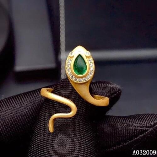 KJJEAXCMY fine jewelry 925 sterling silver inlaid natural emerald new ring fashion snake girls ring support test