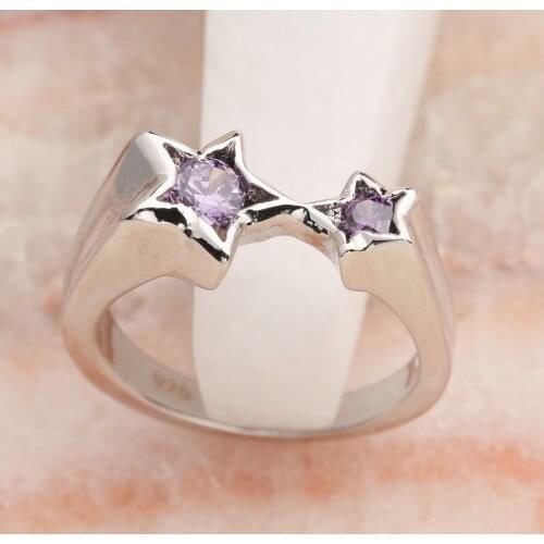 Star Purple Stone 4*4mm Semi-precious Stone Silver Cool For Women Ring Q2027