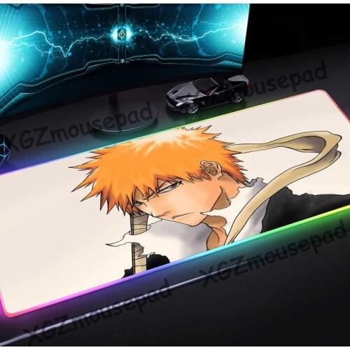 XGZ Anime Bleach Kurosaki Ichigo HD Large RGB Luminous Mouse Pad Black Lock Edge Custom Computer Desk Mat Speed Rubber Non-slip