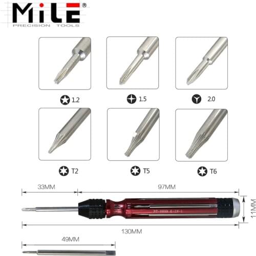 Mile 6 in1Multifunction Magnetic Screwdriver 2.0 Y Tip 1.2 5-Point T2 T5 T6 1.5 Phillips Mobile phone repair disassembly tools