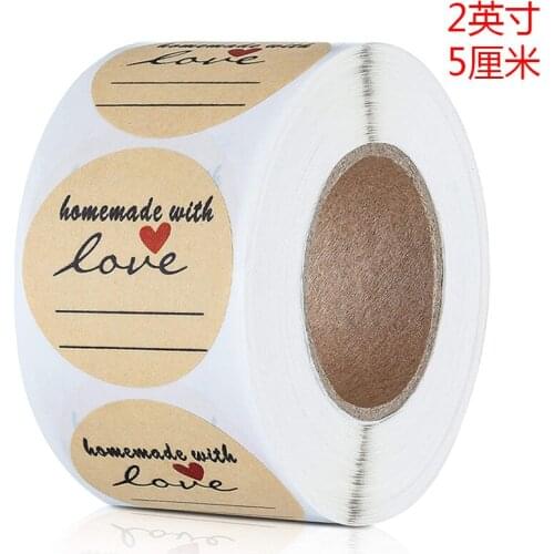500pcs 2 Inch DIY Hand Made Handmade With Love Label Wedding Stickers Adhesive Sticker Kraft Round Labels