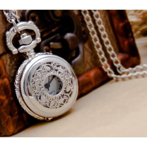 New Arrive Small Size SilverLeaf Men Women Pocket Watch with chain For Xmas Gift PO28