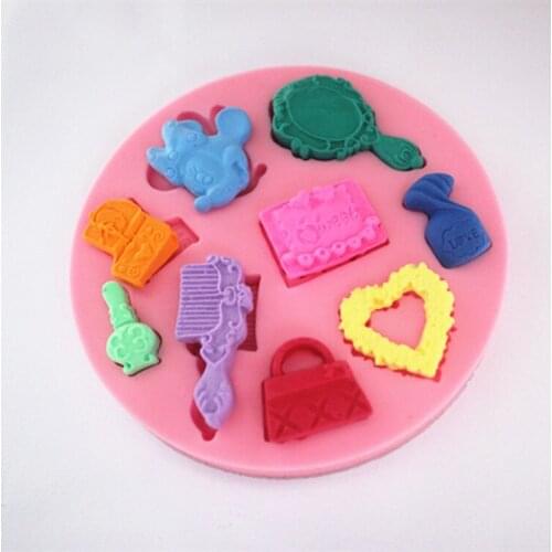 New makeup essentials comb mirror bag cake molds soap chocolate mould for the kitchen baking FM156