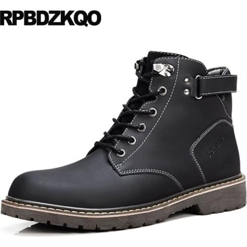 Shoes men autumn lace up military luxury vintage motorcycle boots booties black plus size army combat fur lined faux winter high