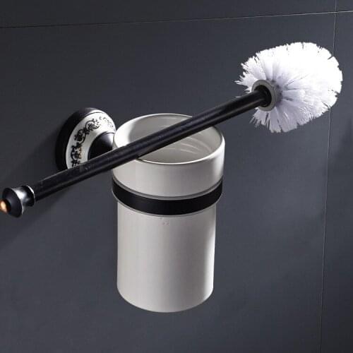 Wholesale authentic black copper bathroom pendant toilet brush direct selling American hand dull ceramic toilet brush