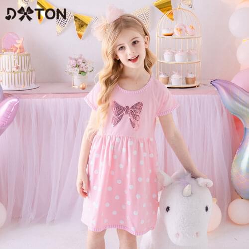 DXTON Short Sleeve Girls Dress Polka Dot Kids Princess Dress Casual Sequin Children Summer Clothing New Cotton Toddler Costumes