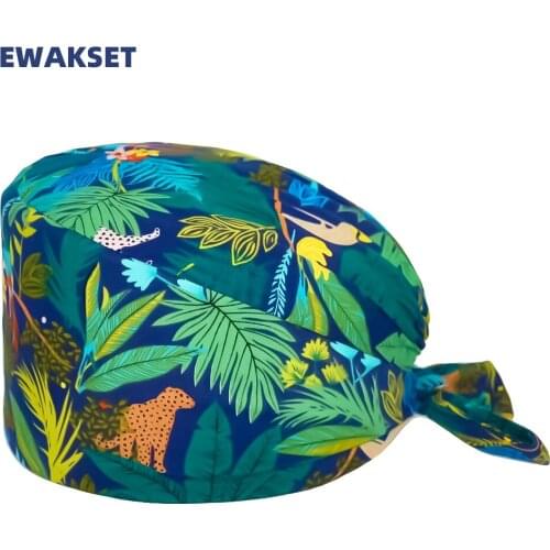 Scrubs Cap Cotton Adjustable Working Nursing Hat With Protect Hair Anime Print Bouffant Head Scarf Surgicals Caps for Women Men