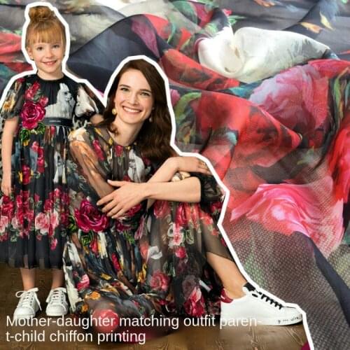 Dog printed chiffon polyester fabric cloth custom production brand shirt children parent-child sewing fabric for dress