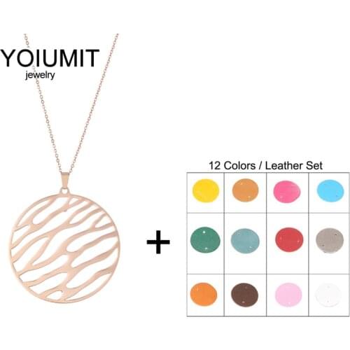 Cremo Stainless Steel Interchangeable Leather Necklace collier femme bijoux 2020 DIY Reversible Leather Round Pendant Necklaces