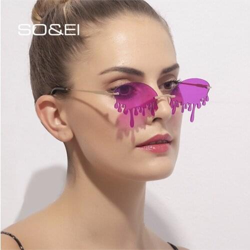 SO&EI Fashion Unique Tears Shape Sunglasses Women Rimmless Candy Color Lens Eyewear Ladies Ultralight Sun Glasses Shades UV400