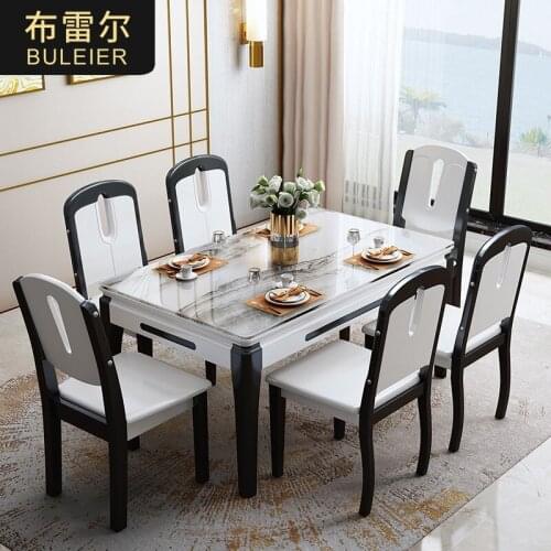 Modern simple household and chair combination small family Nordic solid wood table rectangular marble dining