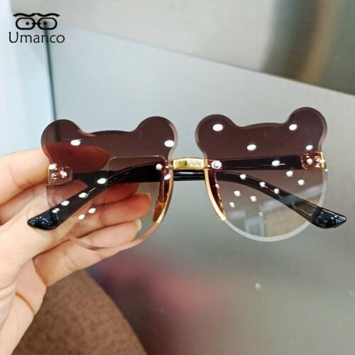 2021 Fashion Child Sunglasses Bear Rimeless Boys Girls Anti-UV Beach Street Cute Sun Glasses Kids Eyewear Resin Frame and Lens