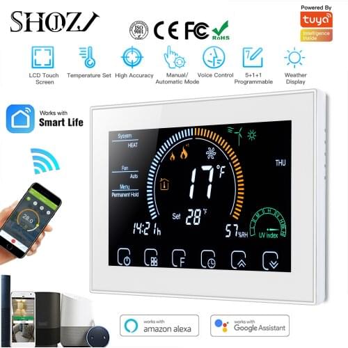 Wi-Fi Smart Programmable Thermostat Humidity Display 2/4 Pipe Air Temperature Controller Wireless Remote Alexa Google Home