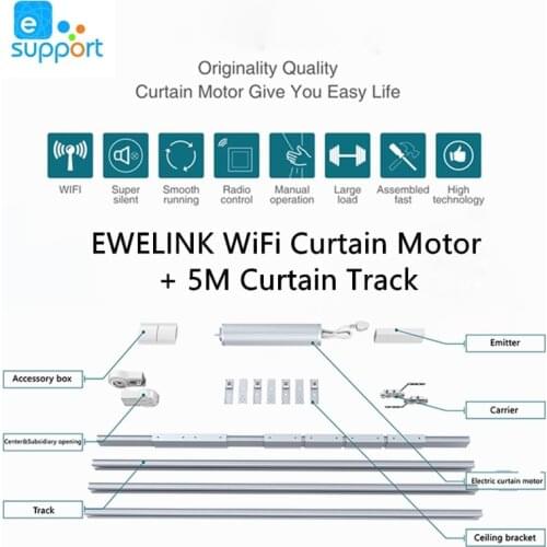 Ewelink APP Control WiFi Curtain Motor with 4.2-5.2M Curtain Rail aluminium alloy Track Smart Home Automation Curtain Track Set