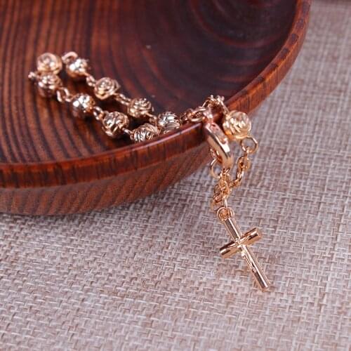 Car Cross Hand rose Rosary Hot Stamping gold Cross Bracelet Suitable for Ceremony Anniversary Celebration Welfare