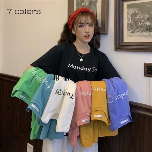 2020 Women T-shirts Casual Harajuku Sunday Letter Printed Tops Tee Summer Female T shirt Short Sleeve T shirt For Women Clothing