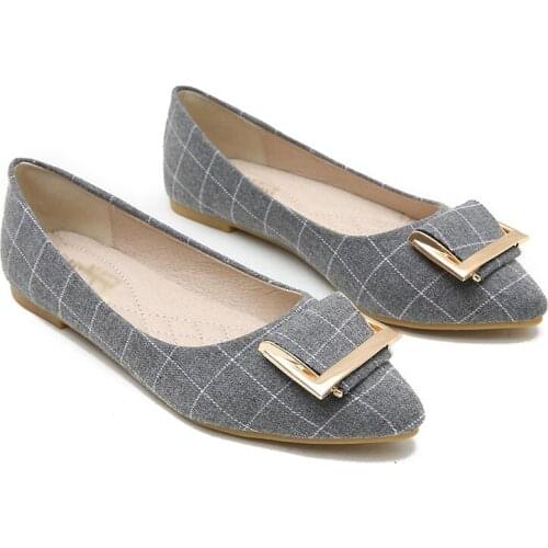 Casual flat ladies gray flat fashion daily ballet shoes with bows direct sales ladies lazy shoes large size 33-43