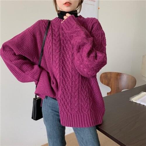 [EWQ] 2021 Spring Women New Gentle Casual Round Neck Loose Soft Minimalist Solid Color Long Sleeve Pullover Knit Sweater 8Y035