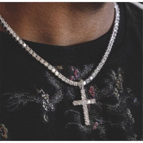 Gold Color Cross Pendant With 4mm Tennis Chain Necklace Set Mens Hip hop Jewelry AAAA Zircon Women Pendant