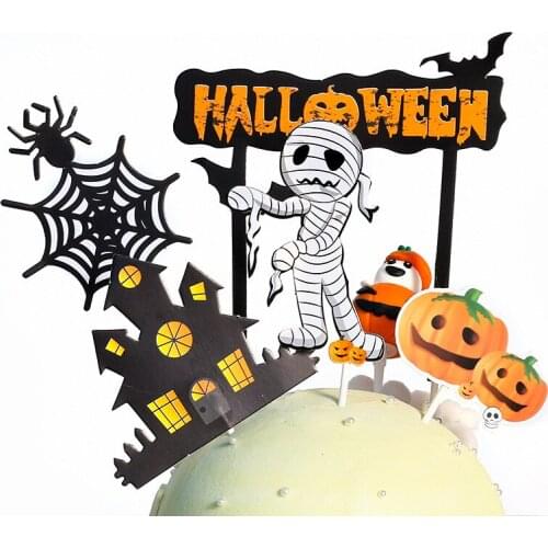 1Set Halloween Pumpkin Ghost Cake Topper Cartoon Witch Cupcake Topper Halloween Decoration Cake Decoration DIY Trick Or Treat