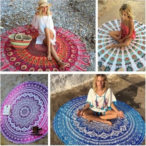 1Pcs New Summer Circle Large Printed Round Beach Mat With Tassel Serviette Plage Portable Beach Towels shawl wrapped towels