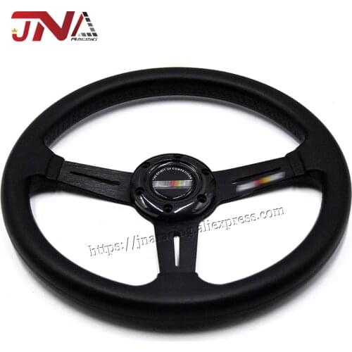14 inch PU black steering wheel for game with Logo button steer wheel