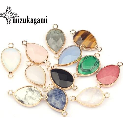 2pcs/lot Natural Stone Charms Pendant Water Drop Teardrop Pendant Connector Charms For DIY Jewelry Making Finding Accessories