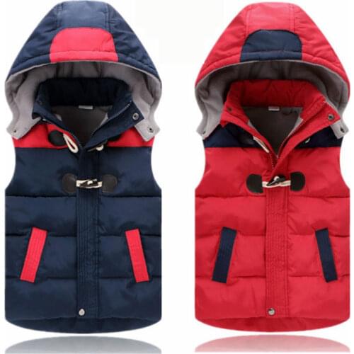 2020 Winter Warm 3 4 6 8 10 11 12 Years Teenager Thickening Outerwear Color Patchwork Hooded Vest Waistcoat For Kids Boys Girls