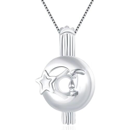 CLUCI 3pcs Women Jewelry 925 Sterling Silver Star and Face Ball Shape Hollow Locket Pendant for Making Pearl Necklace SC100SB