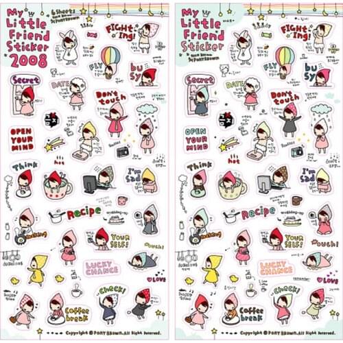 6 sheets DIY Cute Cartoon My little friend Paper Sticker for Scrapbooking Diary Kawaii Planner Memo Stickers Stationery Students