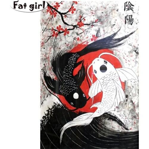 5d diy Japanese Yin Yang Fish Round Diamond Painting Full Drill Square round flower Mosaic Handmade Embroidery Home Decoration