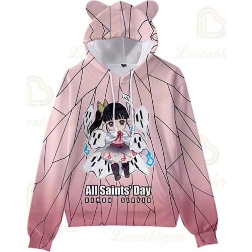 Anime Demon Slayer Kawaii Autumn Hoodie Cosplay Hoodies for Kids Hooded Coat Cat Ear Hoody Pullover for Birthday Gifts