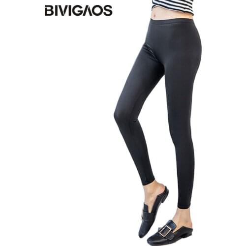 BIVIGAOS Summer New Solid Black Leggings Slim Skinny Thin Ice Silk Elastic Legging Pants Sexy Workout Leggings For Women Leginsy