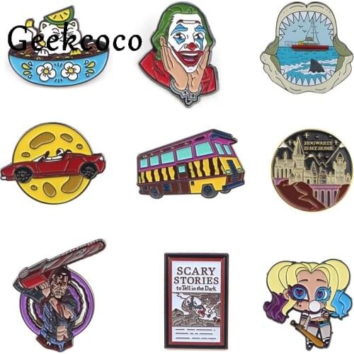 J1459 Geekcoco Cartoon Clown Metal Cat Brooch Collar Cute Car Pin Jeans Shirt Badges Backpack Pins