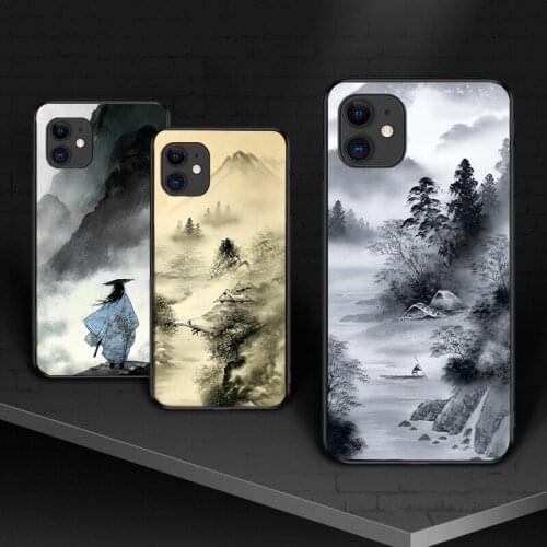 Oriental art ink painting soft phone case for iphone XS 11 pro max XR X 7 PLUS 8 6s 6 SE2020 Unique cover TPU shell Funda Coque