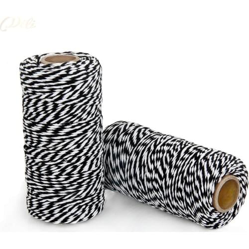2mm 100 meters/roll black and white cotton bakers twine string cord 2mm cotton line for Gift Packing Craft