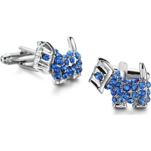 DY new high quality Blue Crystal Silvery Cufflinks dog fashion charm accessories men French Cufflinks wholesale and retail