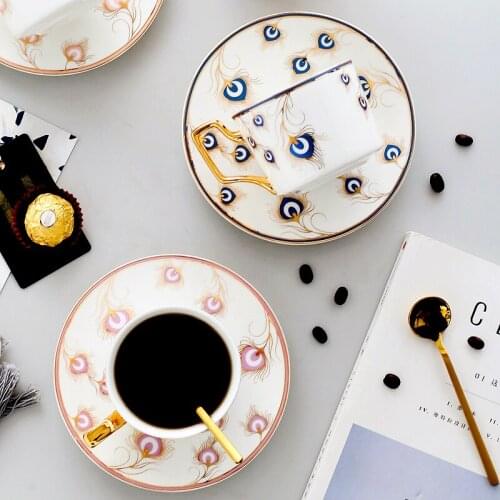Porcelain European Tea Cup Creative English Nordic Style Ceramic Coffee Cup and Saucer Tazzine Caffe Breakfast Utensils EI50BD