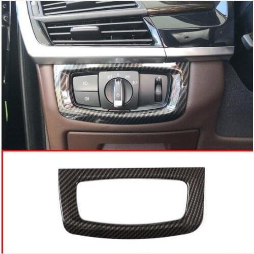 Carbon Fiber ABS Chrome Headlight Lamp Switch Decoration Frame Cover Trim For BMW X5 f15 2014-2018 Car Accessories