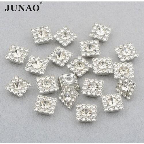 JUNAO 10mm 100pcs Clear Square Class Rhinestone Claw Crystal Applique Flatback Fancy Strass Decorations Rivet For Clothes