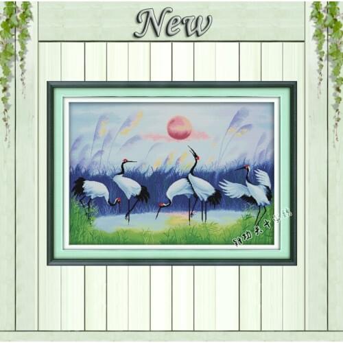 Five cranes picture decor paintings counted printed on canvas DMC 14CT 11CT Chinese Cross Stitch Needlework Sets Embroidery kits