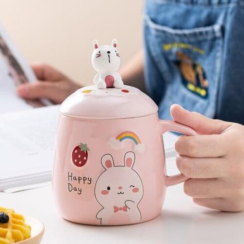 Ceramic simple water cup Korean creative cartoon large-capacity embossed mug